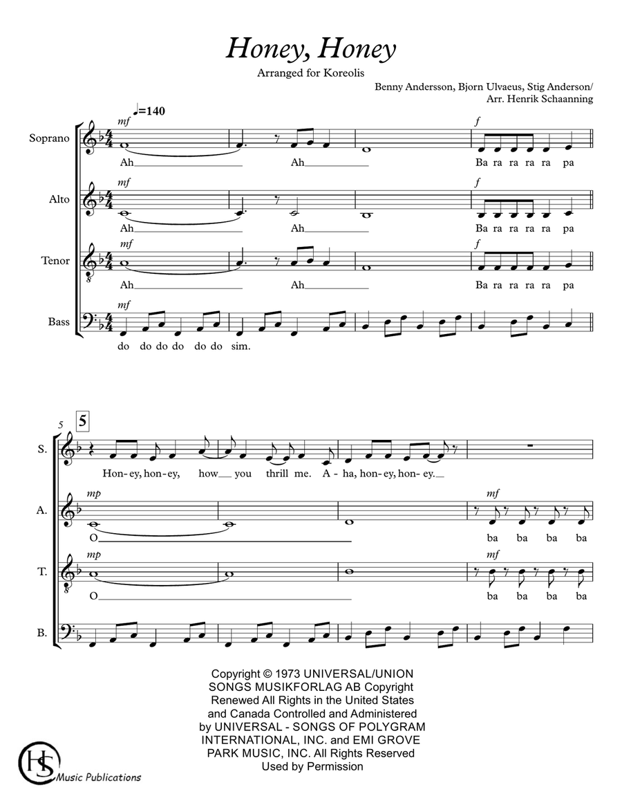 Honey, Honey 4-Part scores gallery preview page 1