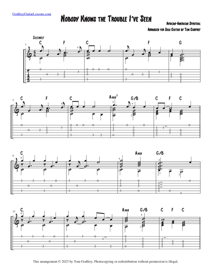 Nobody Knows the Trouble I've Seen Guitar Tablature scores gallery preview page 1