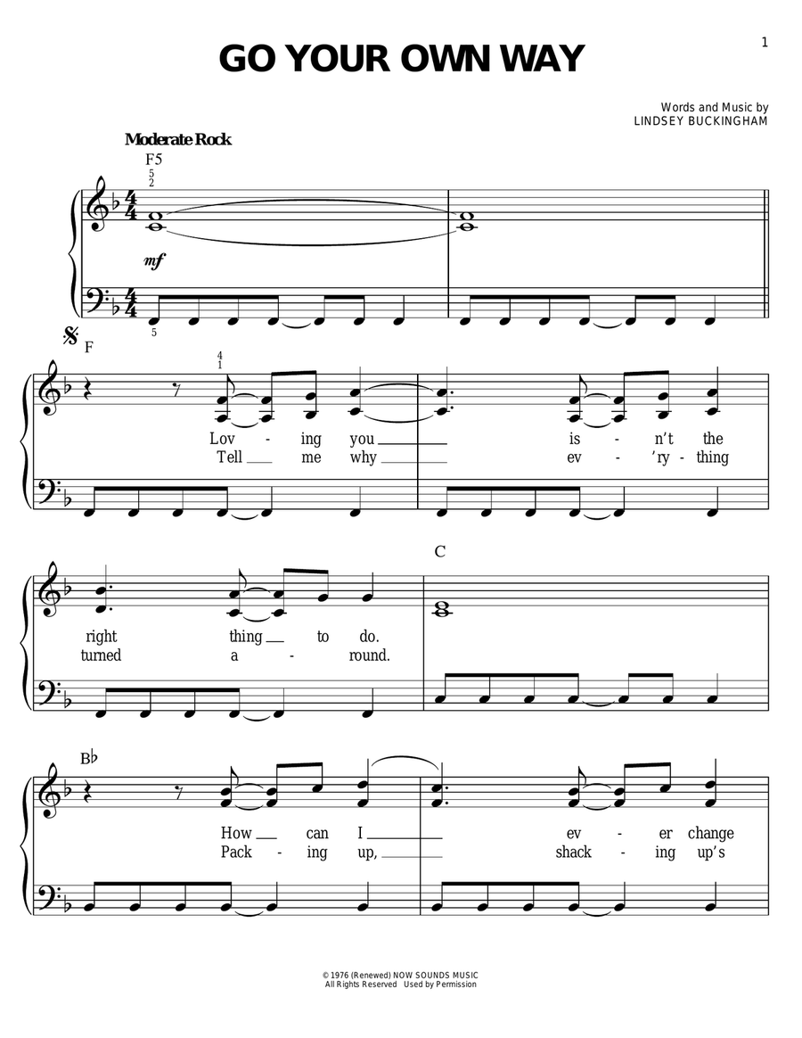 Go Your Own Way Go Your Own Way Easy Piano scores gallery preview page 1