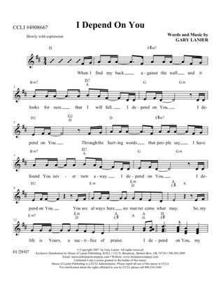 I DEPEND ON YOU (Lead Sheet with mel, lyrics and chords)