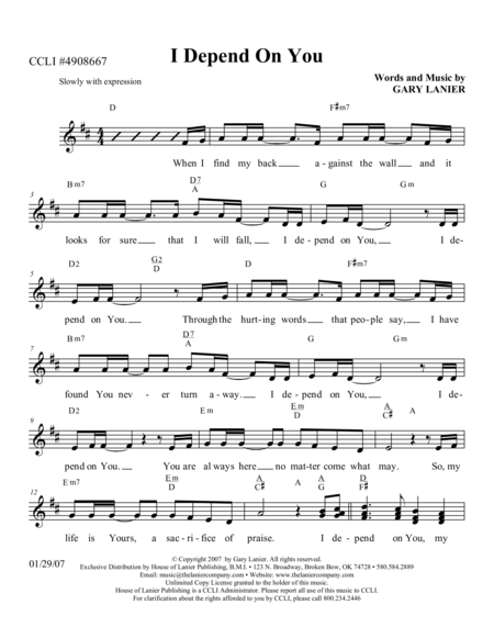 I DEPEND ON YOU (Lead Sheet with mel, lyrics and chords) image number null