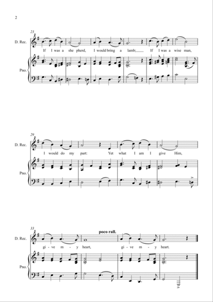 In the Bleak Midwinter for Descant Recorder and Piano Woodwind Duet scores gallery preview page 2