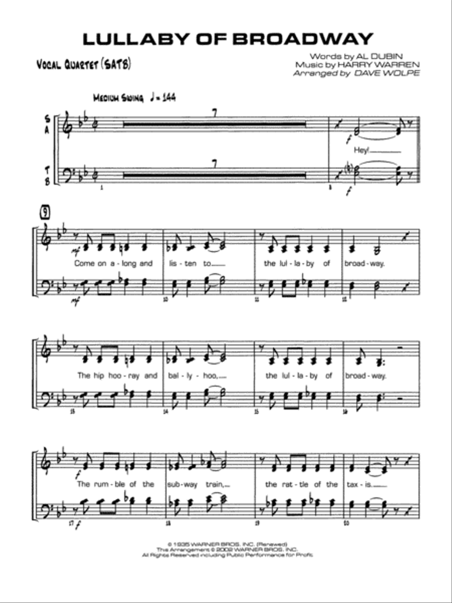 Lullaby of Broadway: SATB Vocals 4-Part scores gallery preview page 1