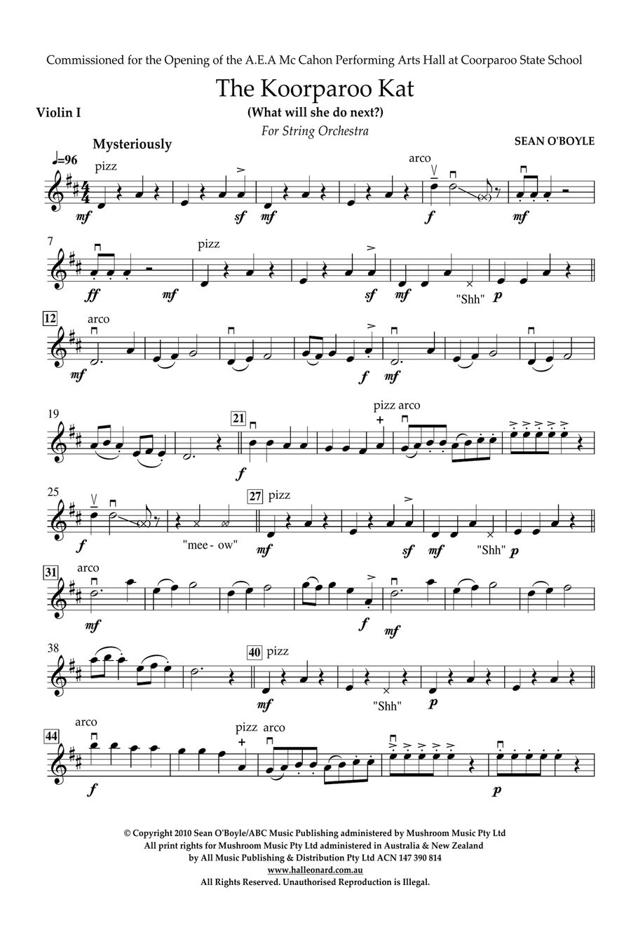 The Koorparoo Kat - Violin I Orchestra scores gallery preview page 1