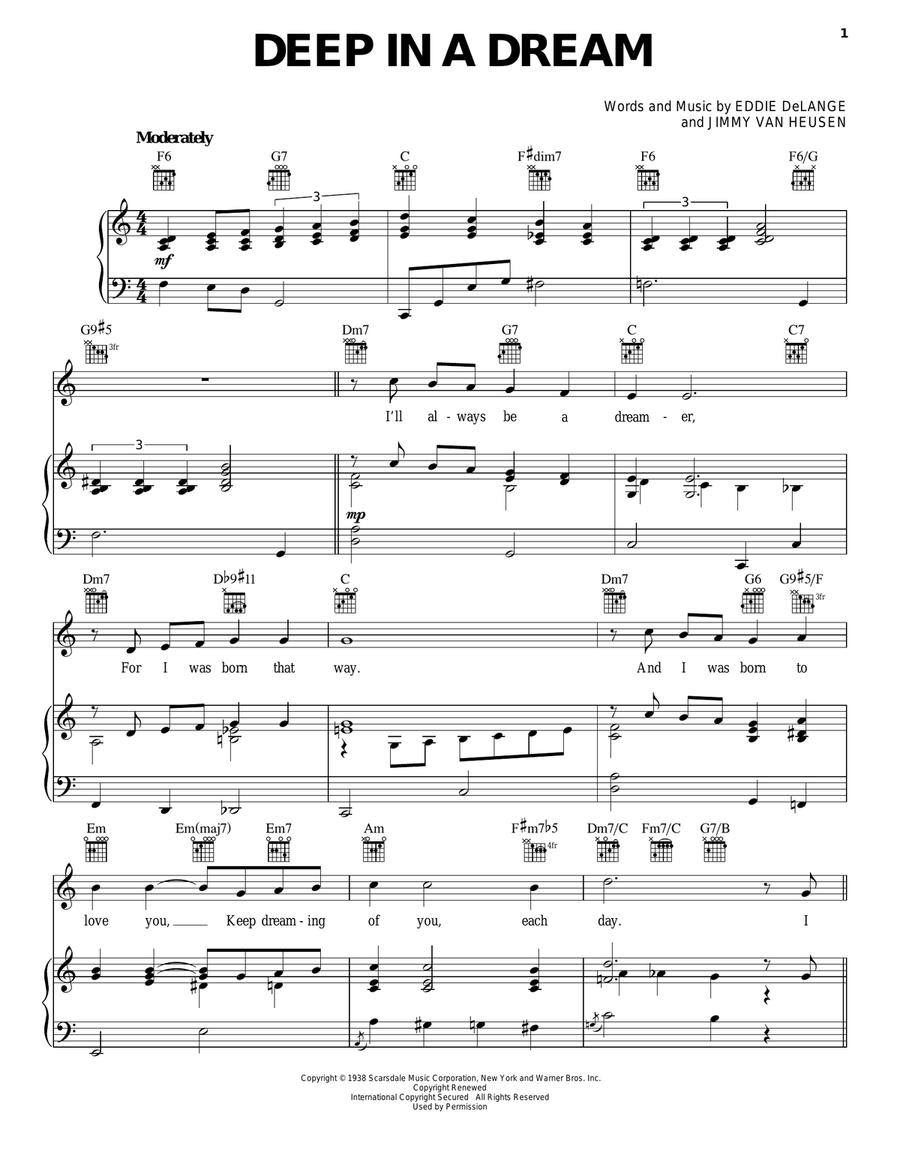 Deep In A Dream Piano, Vocal, Guitar scores gallery preview page 1