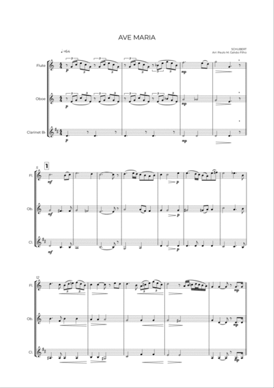 AVE MARIA - SCHUBERT - WIND TRIO (FLUTE, OBOE & CLARINET) Woodwind Trio scores gallery preview page 2