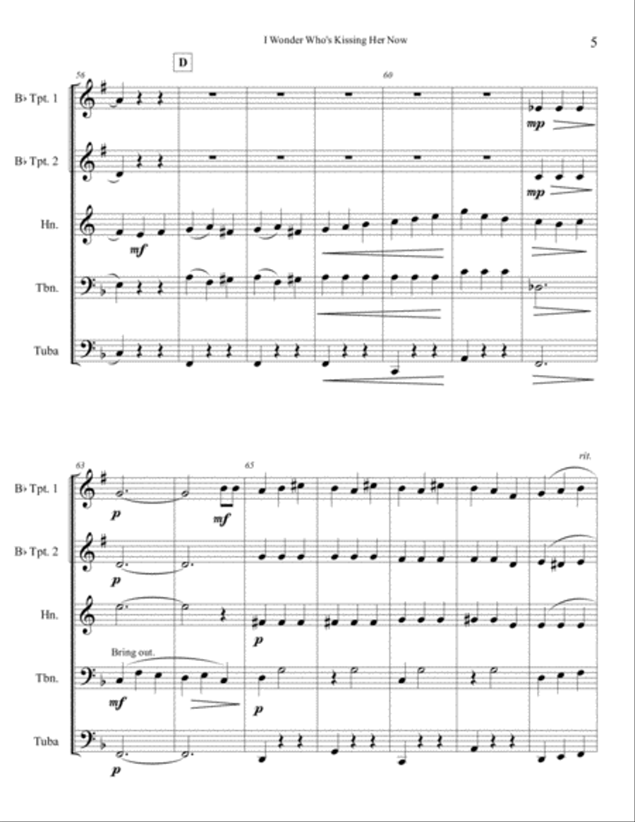 I Wonder Who’s Kissing Her Now Brass Ensemble scores gallery preview page 6