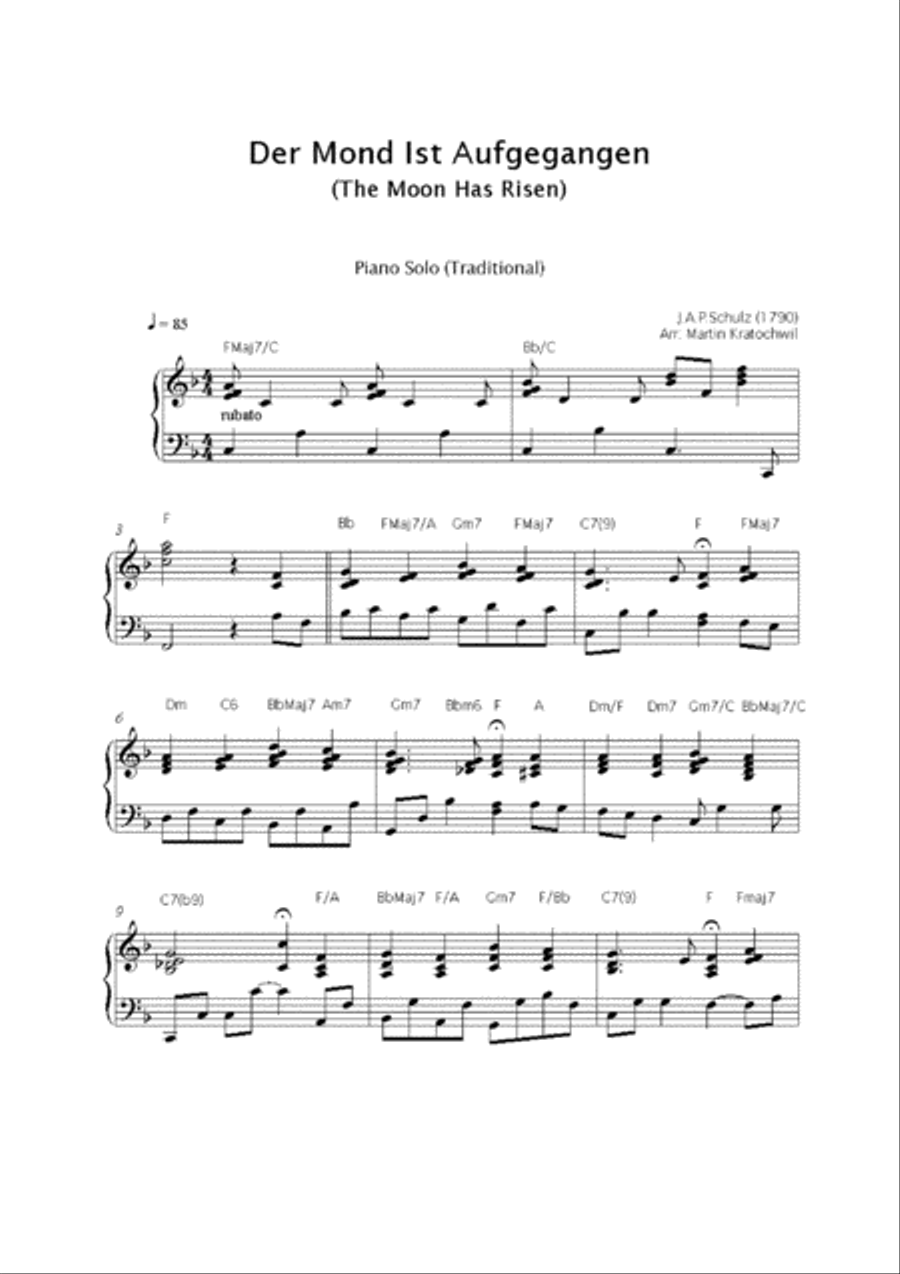 Der Mond Ist Aufgegangen (The Moon Has Risen) Piano Solo scores gallery preview page 1