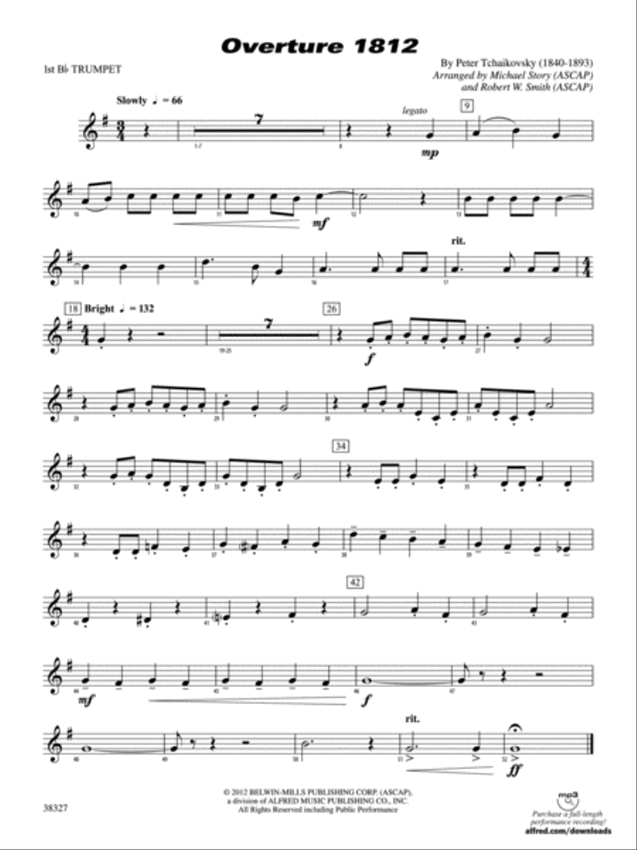 Overture 1812: 1st B-flat Trumpet Concert Band scores gallery preview page 1
