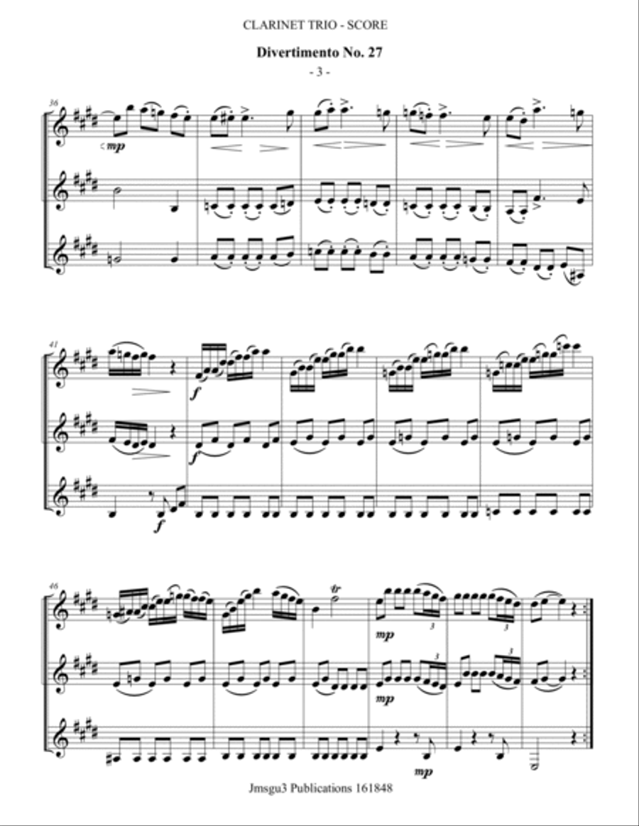 Haydn: Divertimento No. 27 for Clarinet Trio Clarinet Trio scores gallery preview page 3