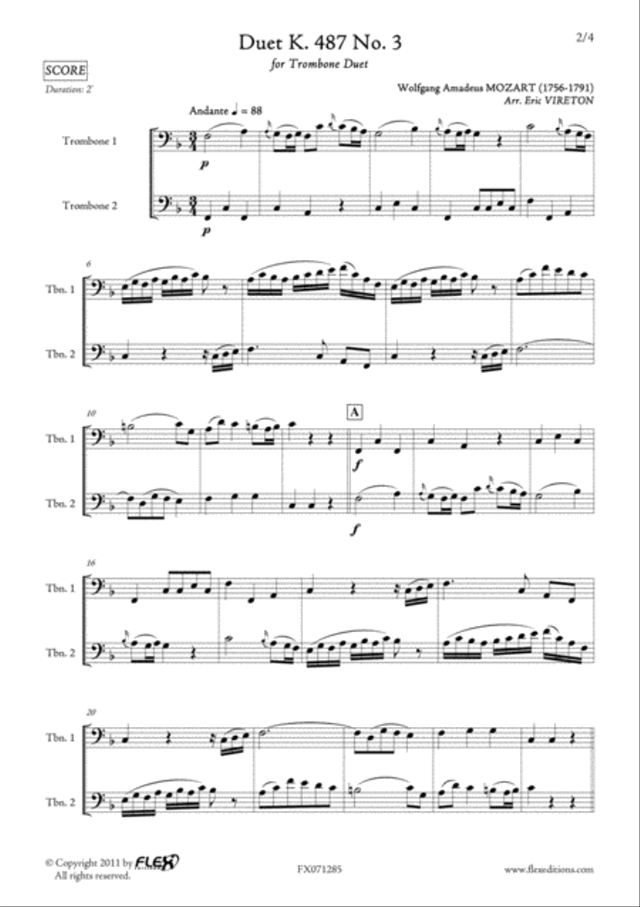Duet K.487 No. 3 Duet K.487 No. 3 Trombone Duet scores gallery preview page 2