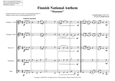 Finnish National Anthem for Brass Quintet image number null