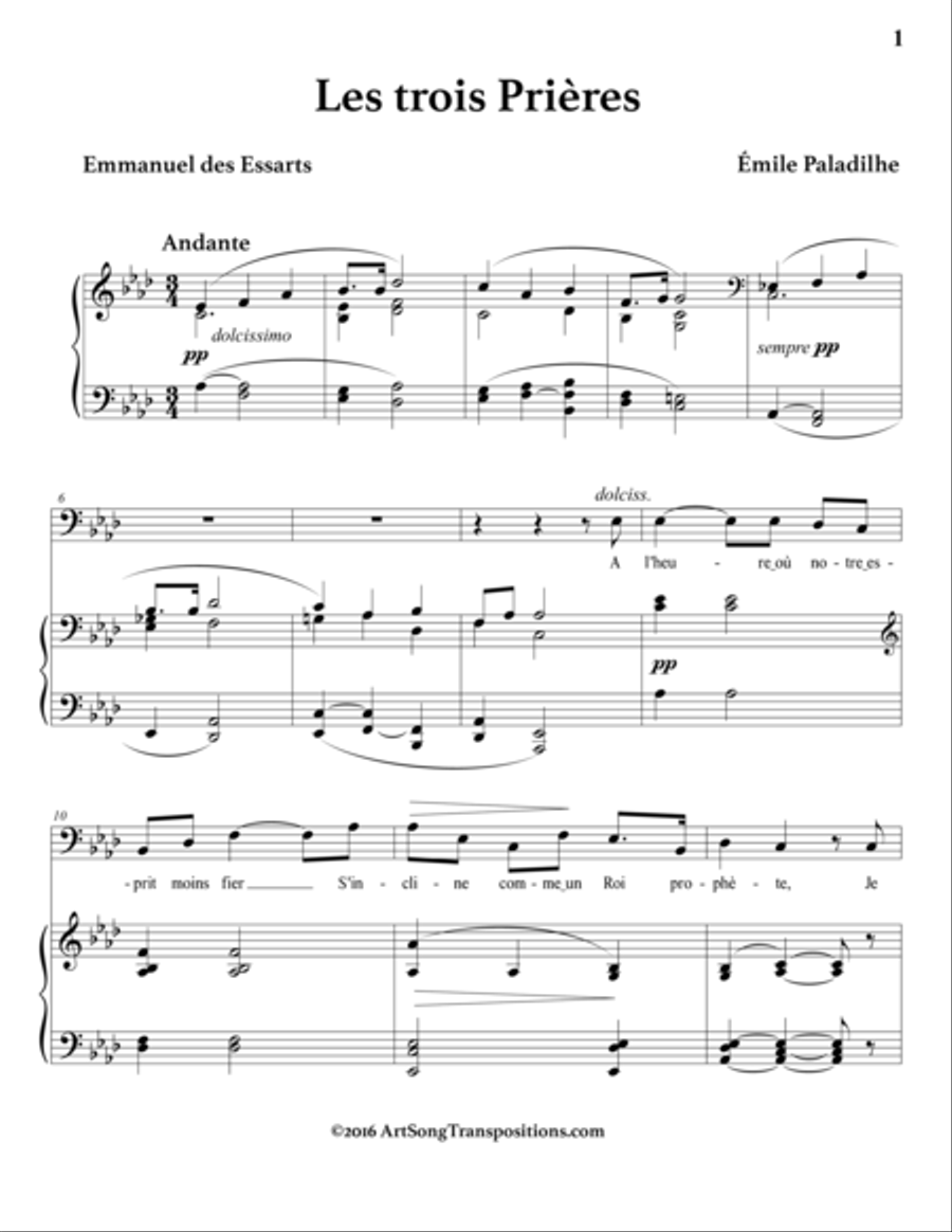 PALADILHE: Les trois Prières (transposed to A-flat major, bass clef) Voice scores gallery preview page 2
