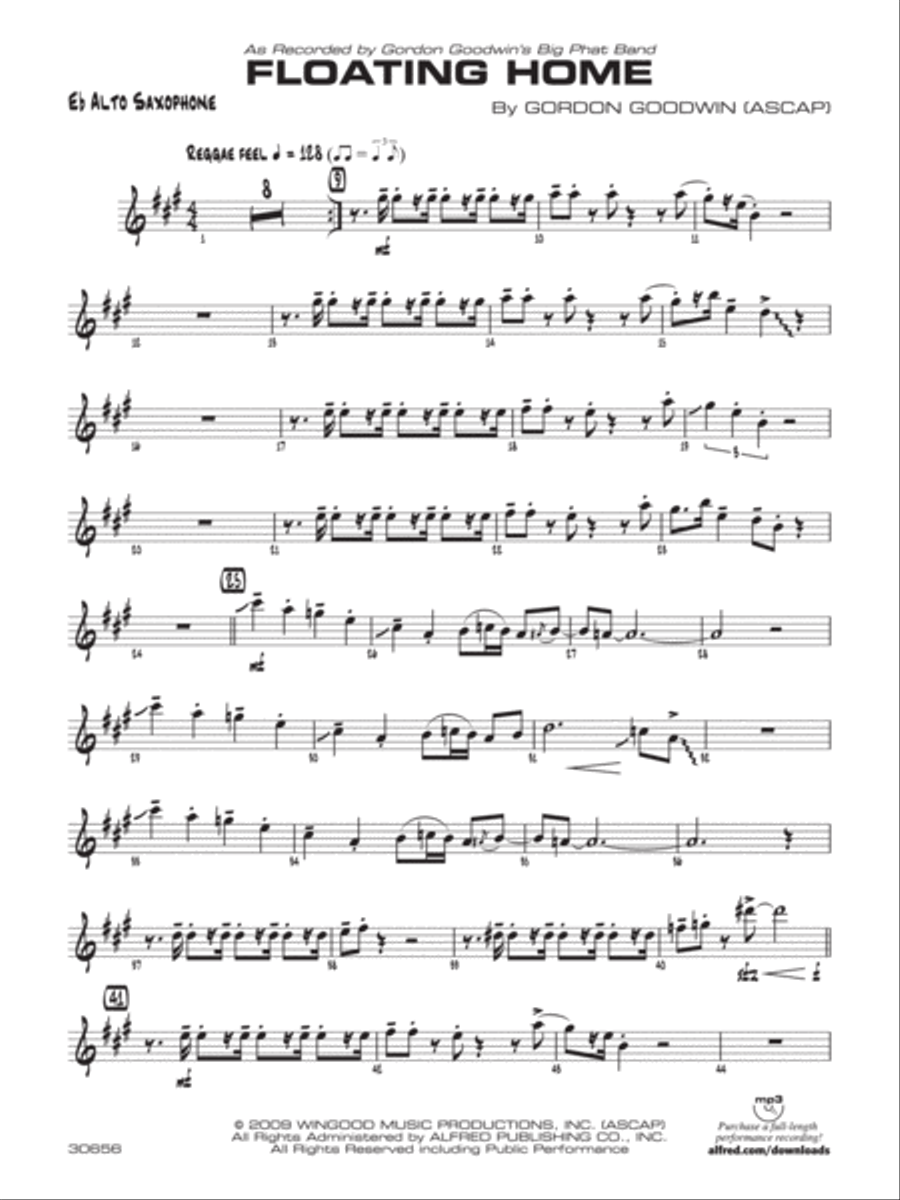 Floating Home: E-flat Alto Saxophone Jazz Ensemble scores gallery preview page 1