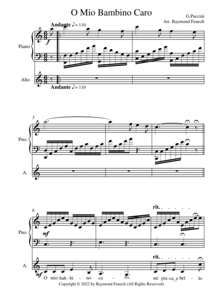 O Mio Babbino Caro - G.Puccini - Alto voice and Piano image number null