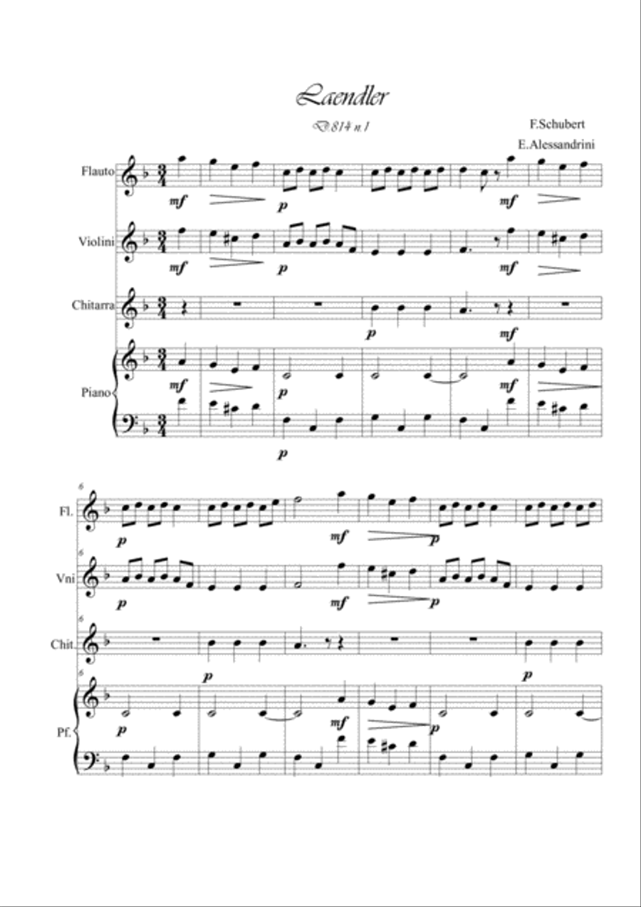 Laendler D 814 n1. Quartet Small Ensemble scores gallery preview page 1