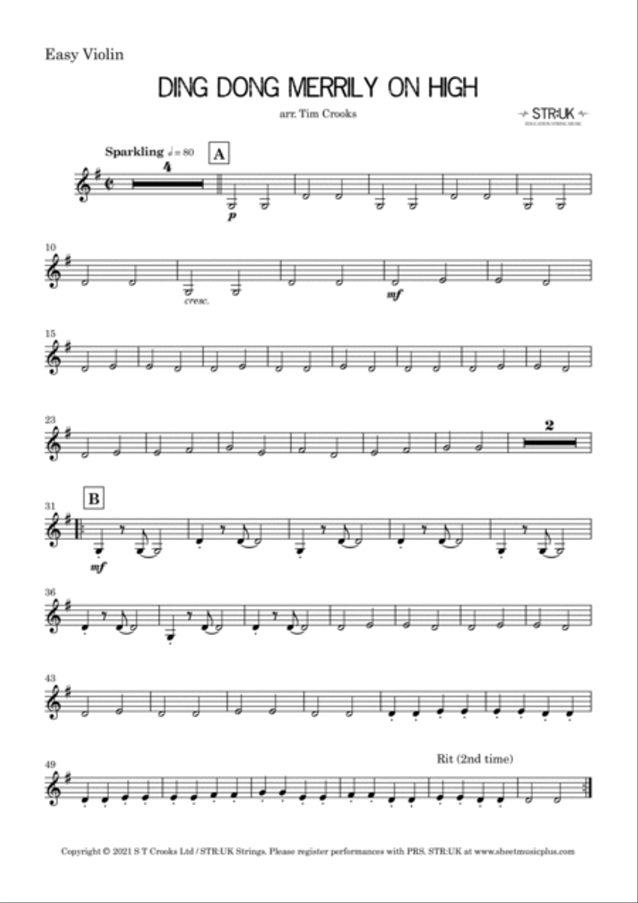 Ding Dong Merrily On High (STR:UK Violin Solo) Violin Solo scores gallery preview page 4