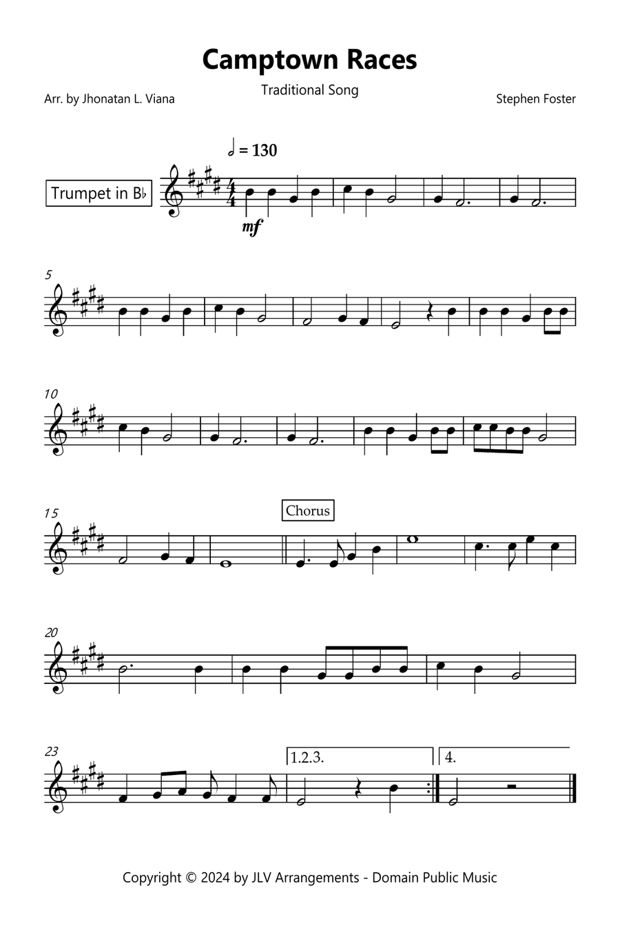 Camptown Races B-Flat Trumpet scores gallery preview page 1