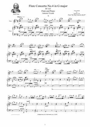 Book cover for Vivaldi - Flute Concerto No.4 in G major Op.10 RV 435 for Flute and Piano