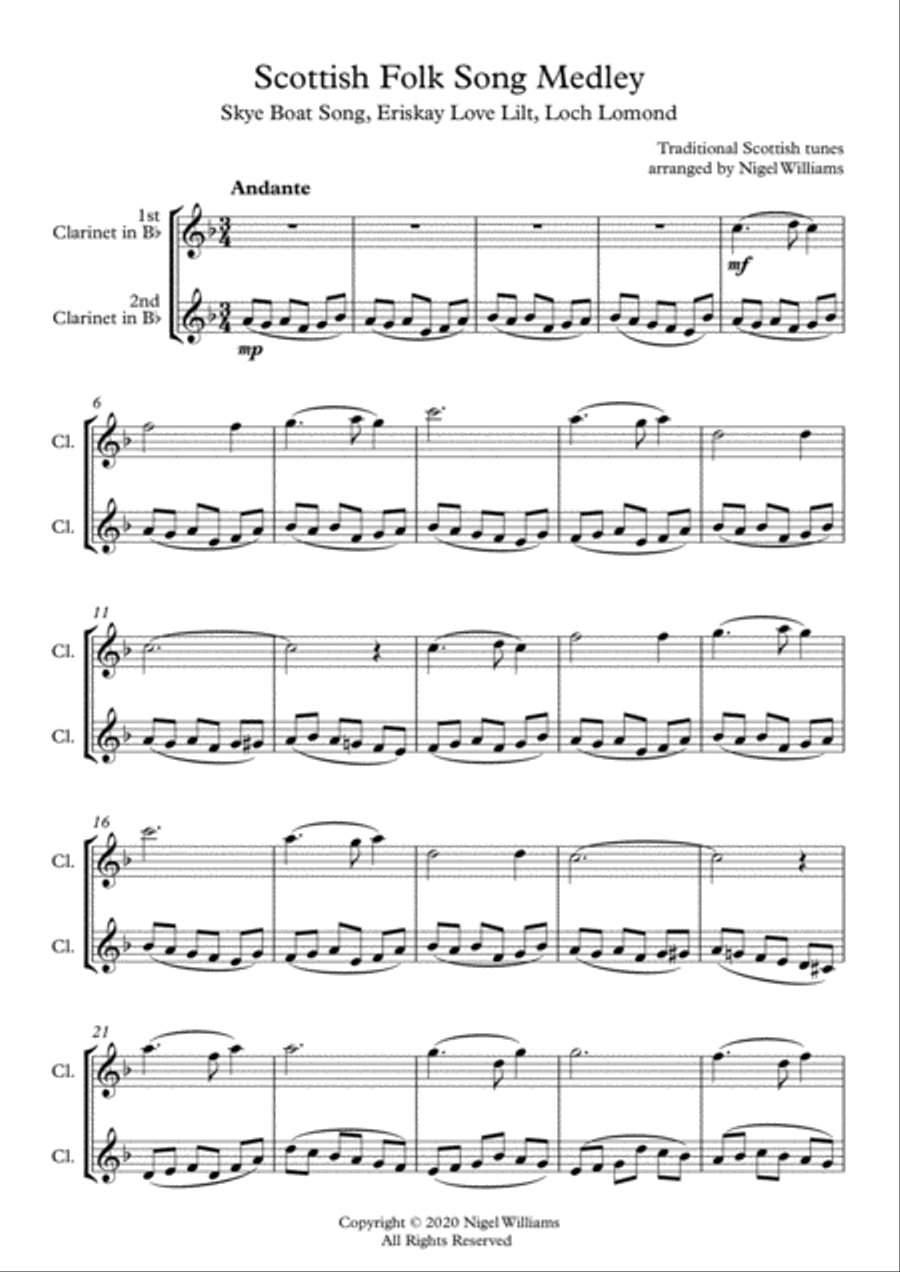 Scottish Folk Song Medley, for Clarinet Duet Clarinet Duet scores gallery preview page 2