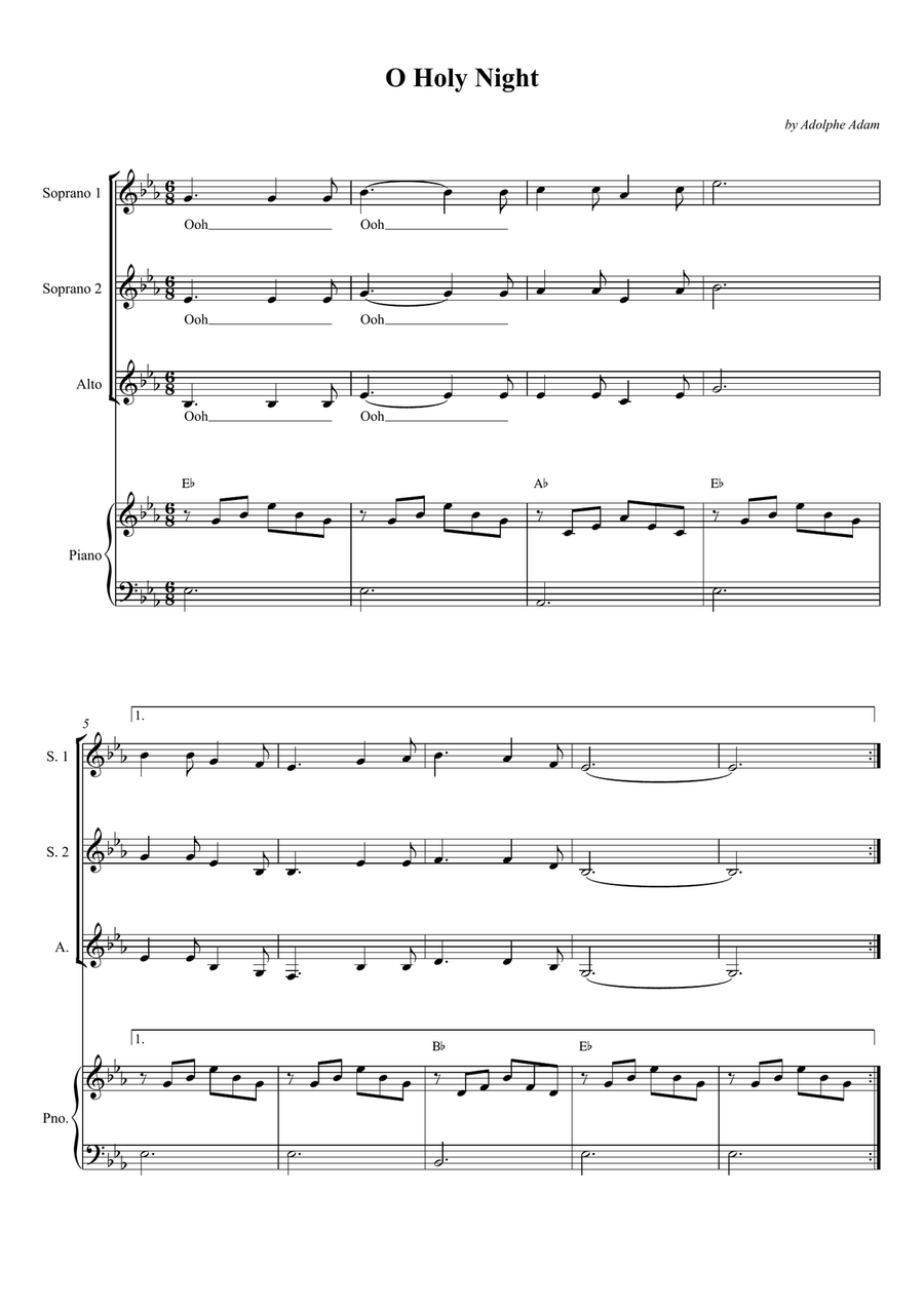 O Holy Night SSA scores gallery preview page 1