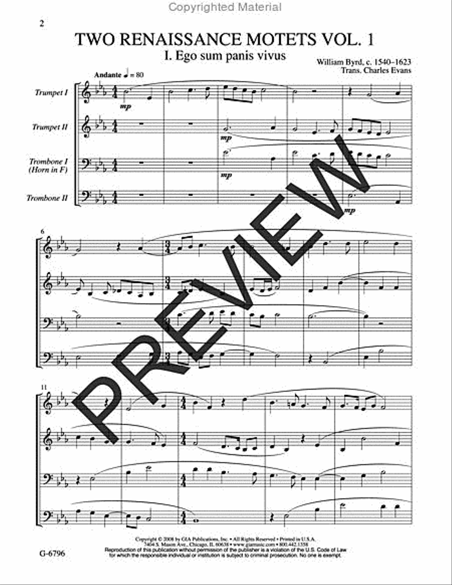 Two Renaissance Motets for Brass Quartet - Volume 1 Brass Quartet scores gallery preview page 2