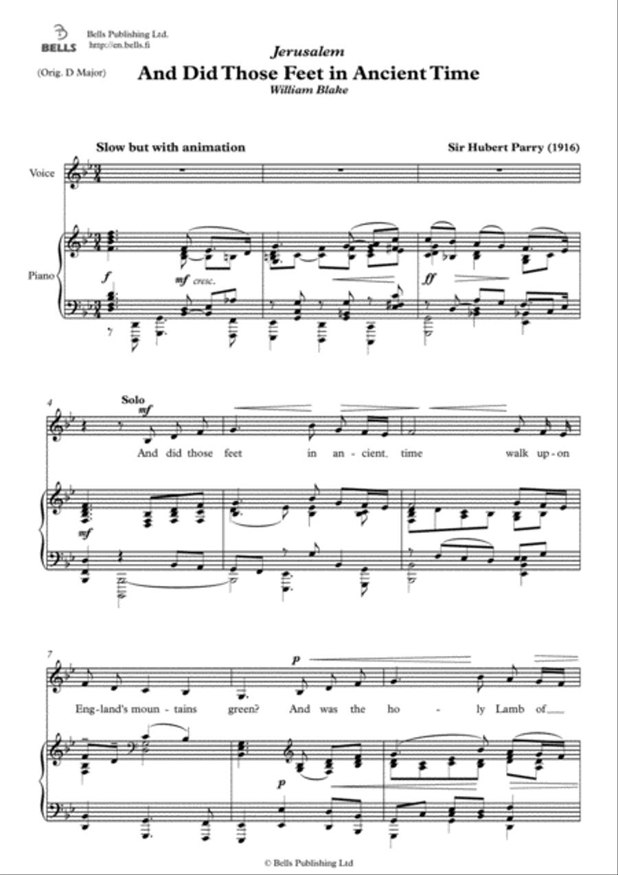 And Did Those Feet in Ancient Time (B-flat Major) Choir scores gallery preview page 1