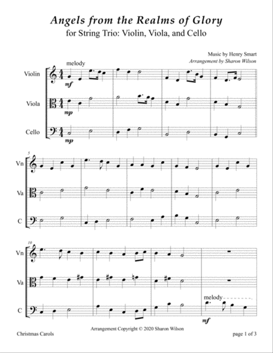 Easy String Trios: Christmas Carols (A Collection of 10 Easy Trios for Violin, Viola, and Cello) image number null