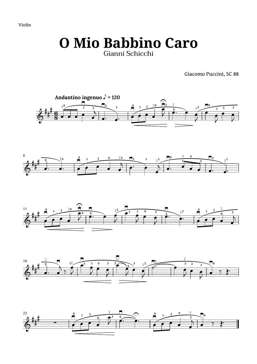 O Mio Babbino Caro by Puccini for Violin Violin Solo scores gallery preview page 1