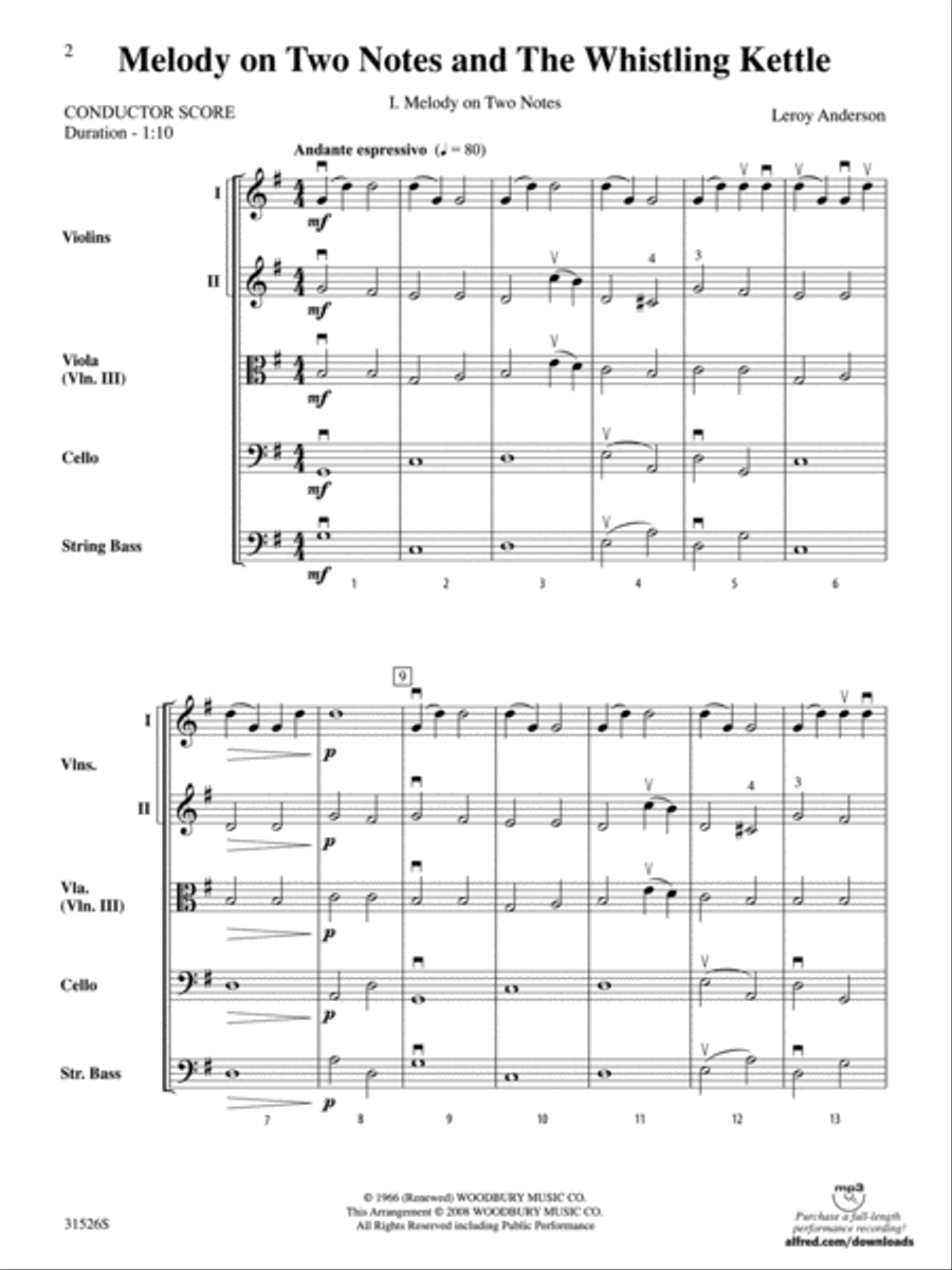 Melody on Two Notes and The Whistling Kettle: Score String Orchestra scores gallery preview page 2