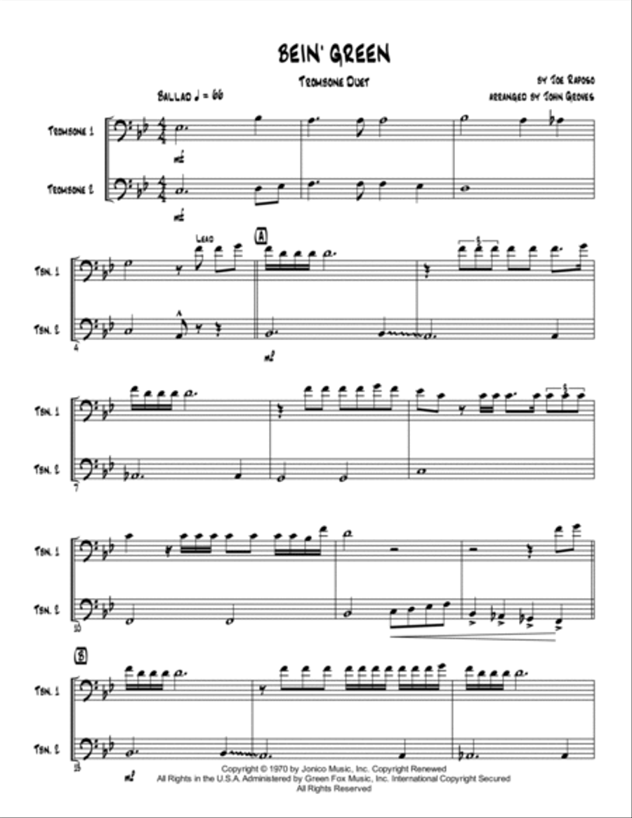 Bein' Green Trombone Duet scores gallery preview page 2
