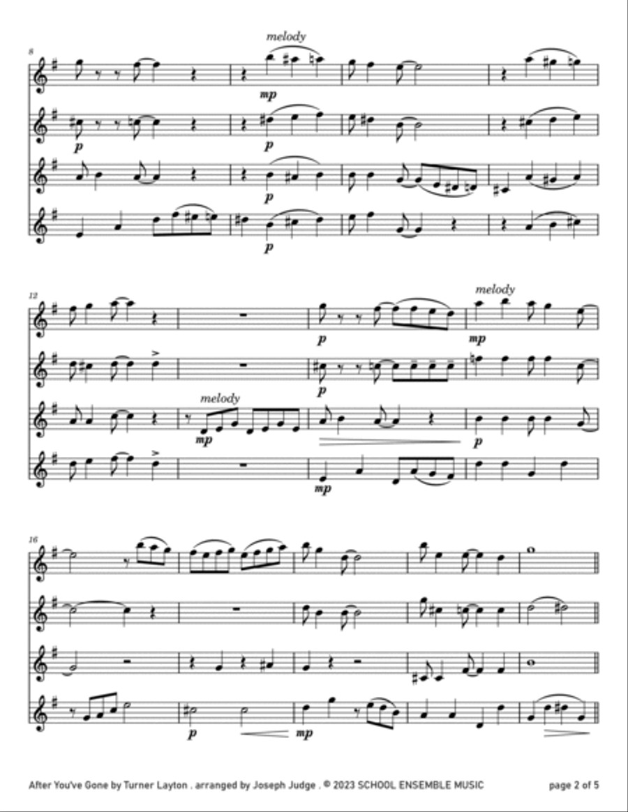 After You've Gone by Turner Layton for Clarinet Quartet in Schools Clarinet Quartet scores gallery preview page 2