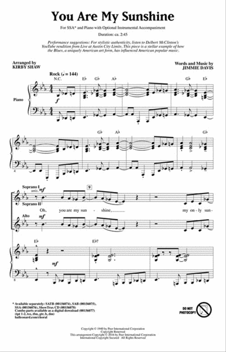 You Are My Sunshine You Are My Sunshine SSA scores gallery preview page 2