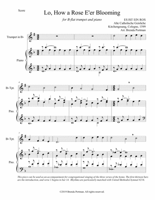 Lo, How a Rose E'er Blooming (trumpet/piano), arr. Brenda Portman
