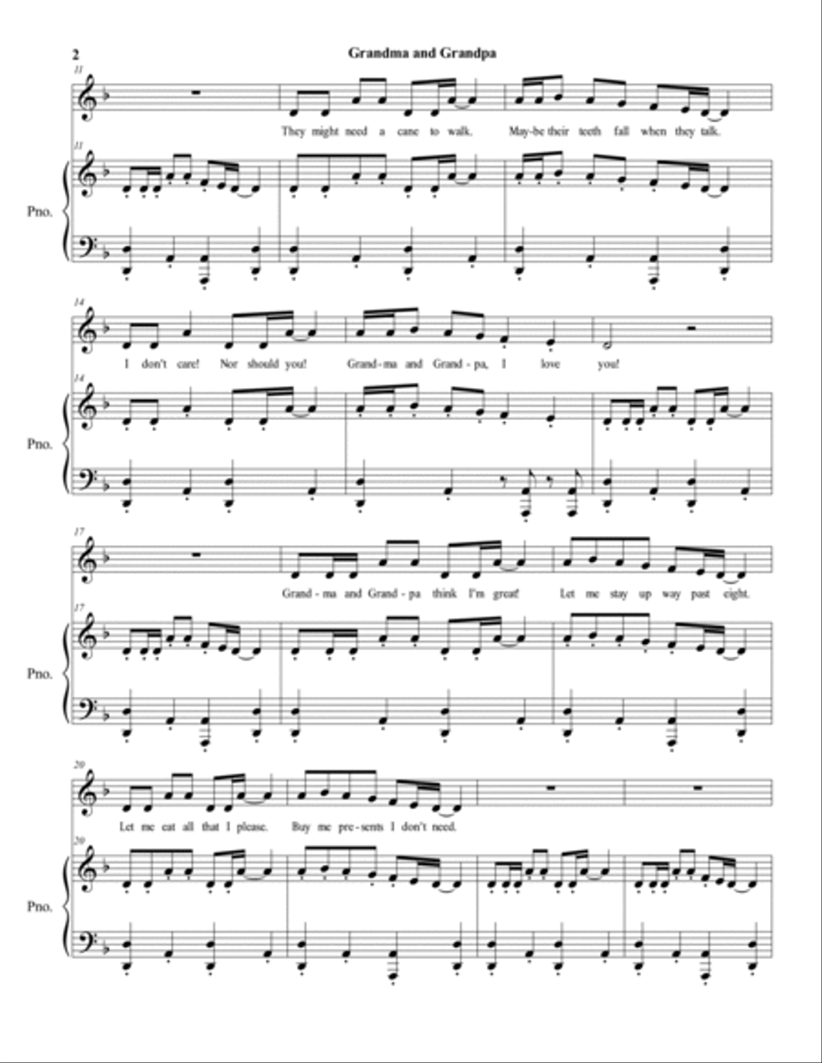 Grandma and Grandpa (Unison) Unison Choir scores gallery preview page 2