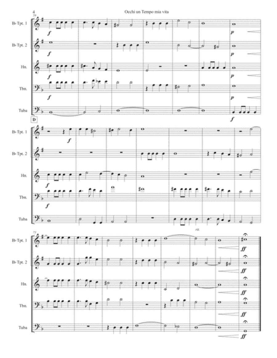 "Occhi un Tempo mia vita" for Brass Quintet - Claudio Monteverdi image number null