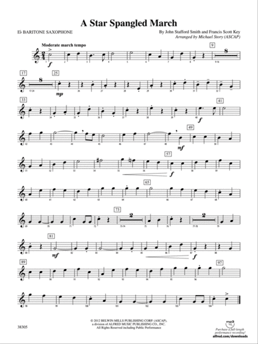 A Star Spangled March: E-flat Baritone Saxophone Concert Band scores gallery preview page 1