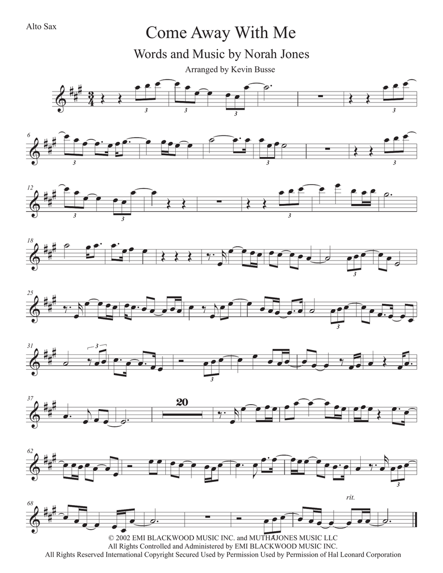 Come Away With Me Alto Saxophone scores gallery preview page 1