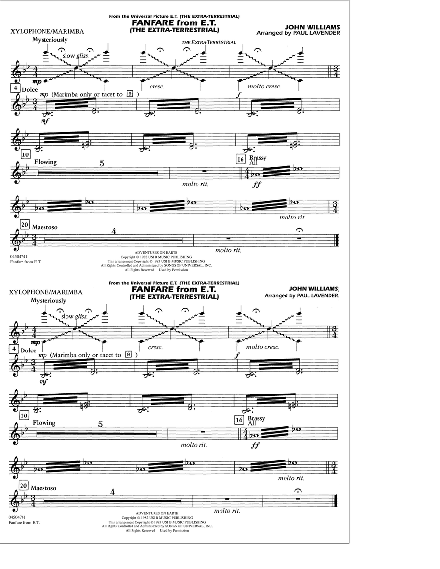 Fanfare from E.T. (The Extra-Terrestrial) - Xylophone/Marimba Marching Band scores gallery preview page 1