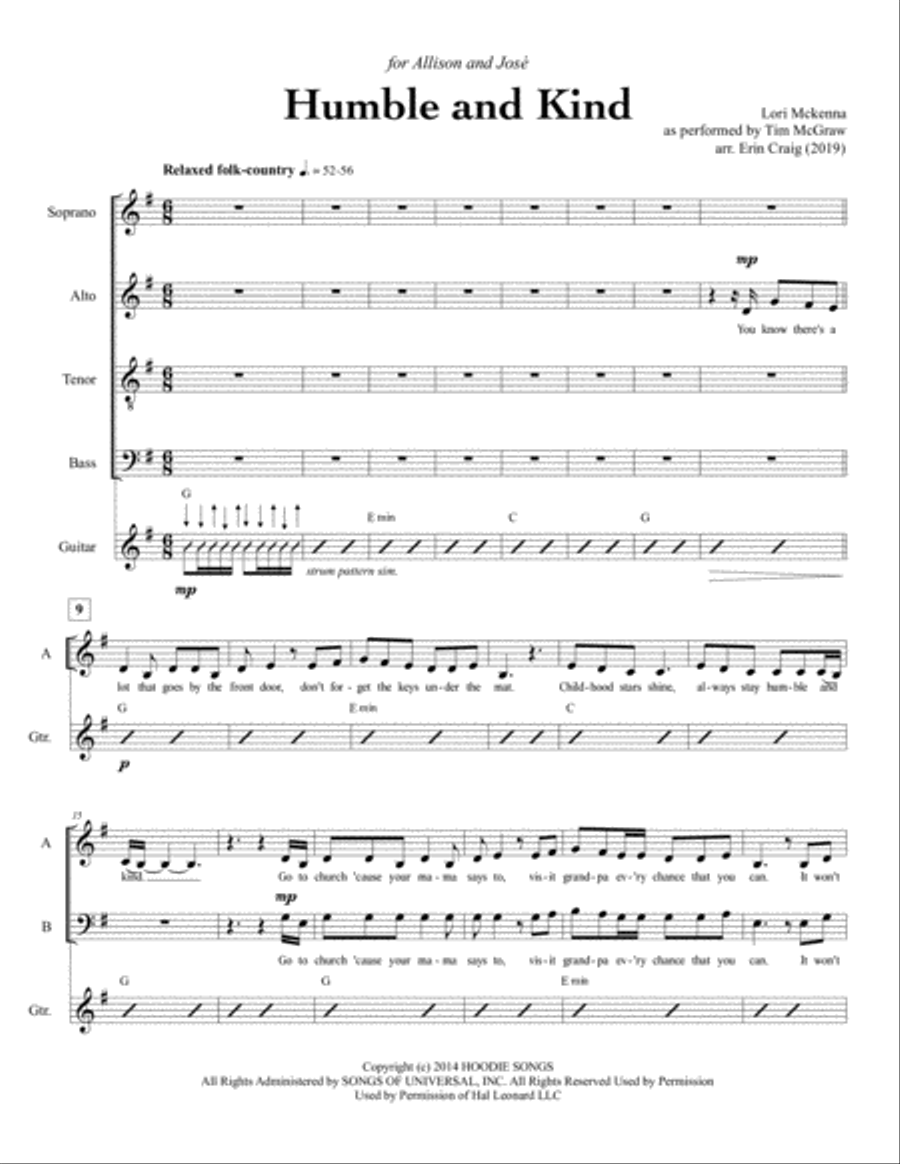 Humble And Kind 4-Part scores gallery preview page 1
