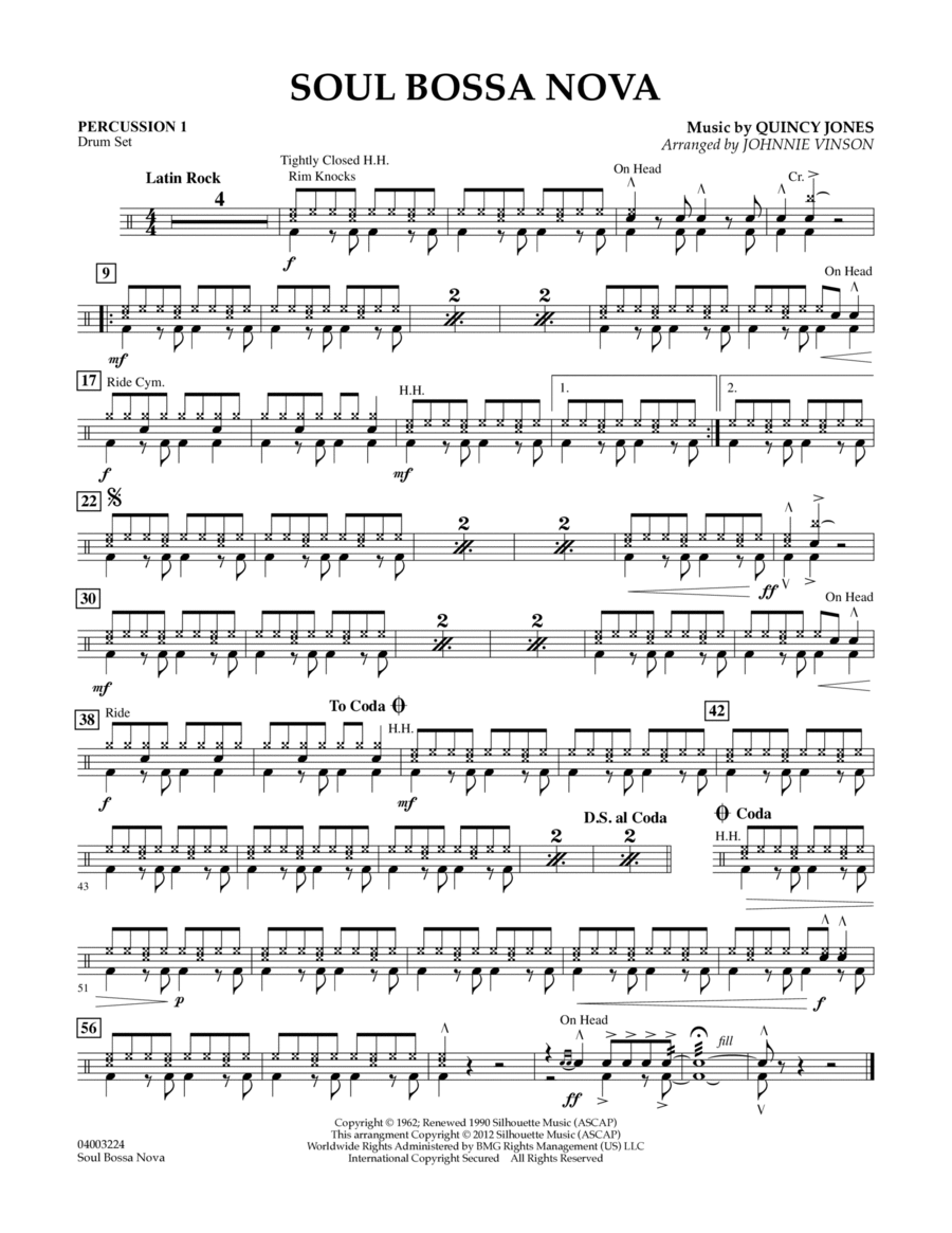Soul Bossa Nova (arr. Johnnie Vinson) - Percussion 1 Concert Band scores gallery preview page 1