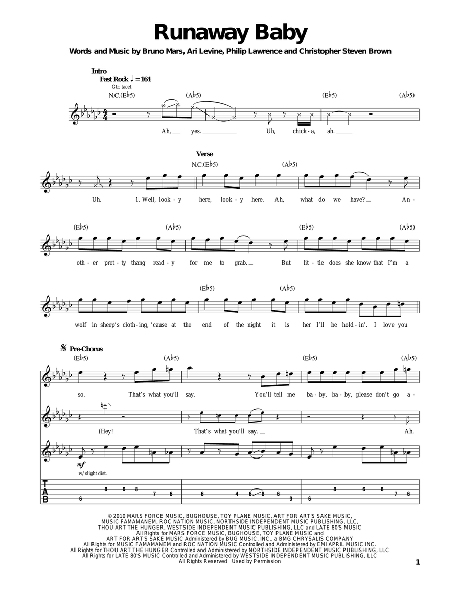 Runaway Baby Acoustic Guitar scores gallery preview page 1