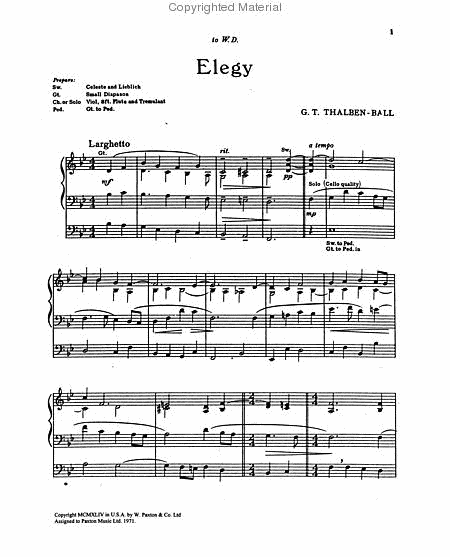 Elegy for Organ Organ Solo - Sheet Music