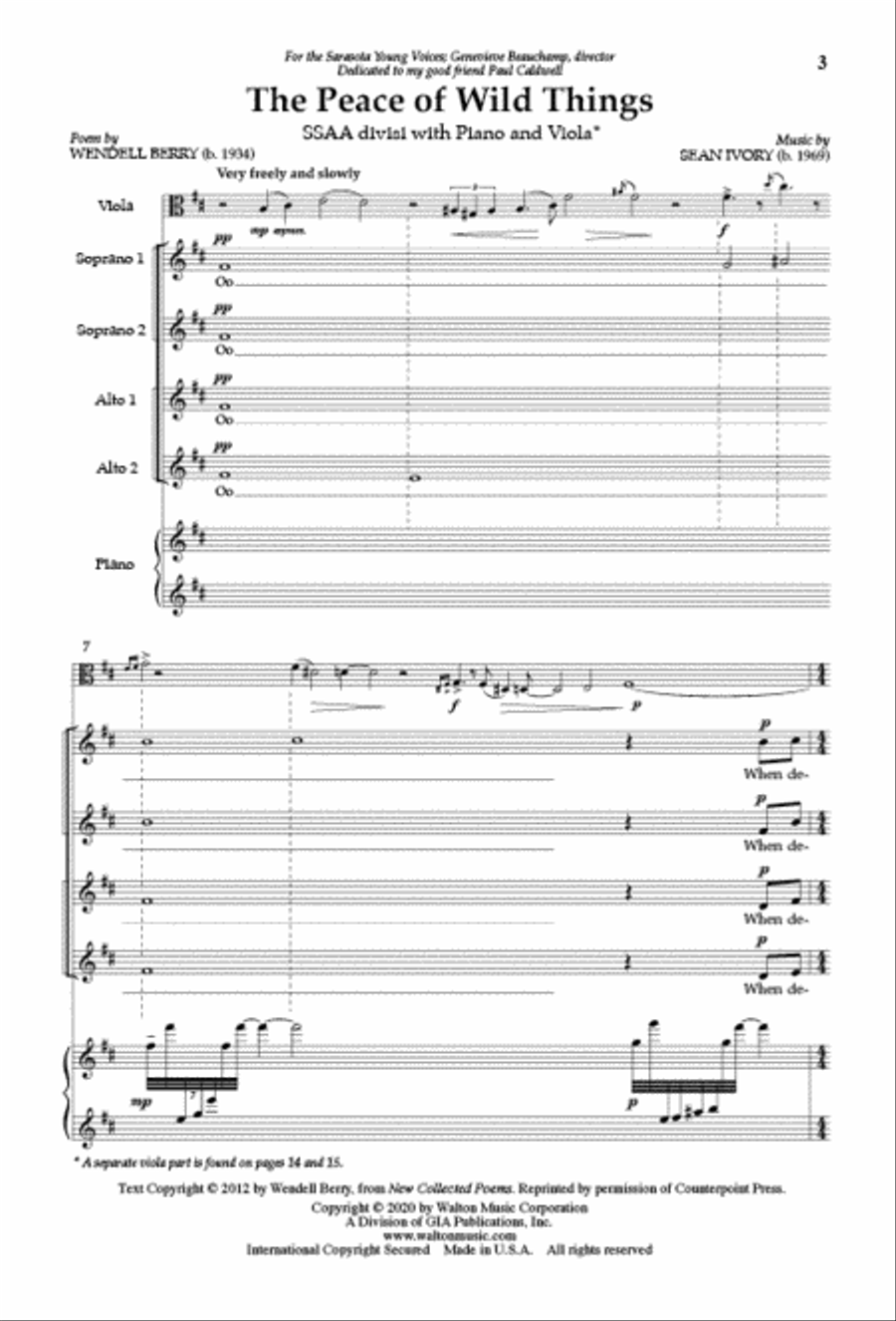 The Peace of Wild Things The Peace of Wild Things SSAA scores gallery preview page 2