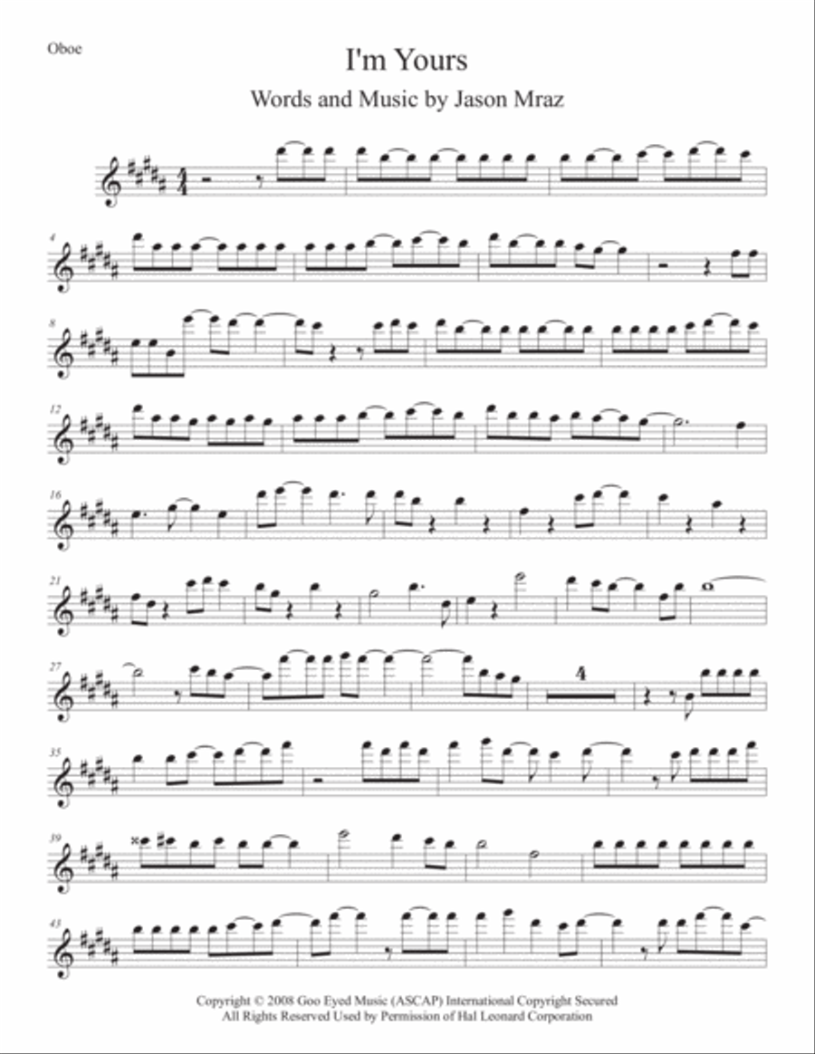 I'm Yours Oboe Solo scores gallery preview page 1
