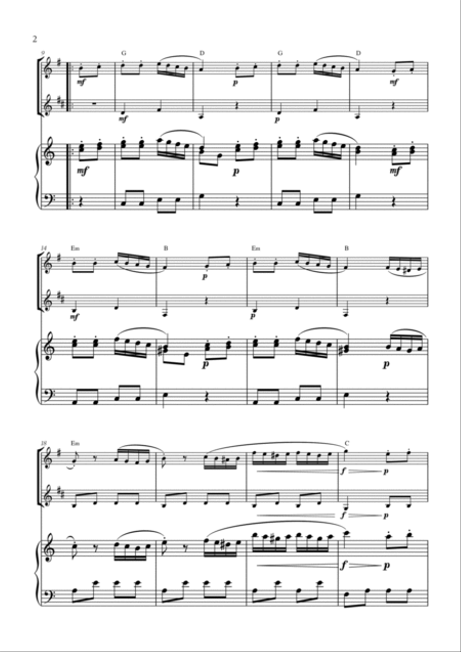 W. A. Mozart - Turkish March (Alla Turca) (with chords) (for French Horn and Clarinet) Woodwind Duet scores gallery preview page 2