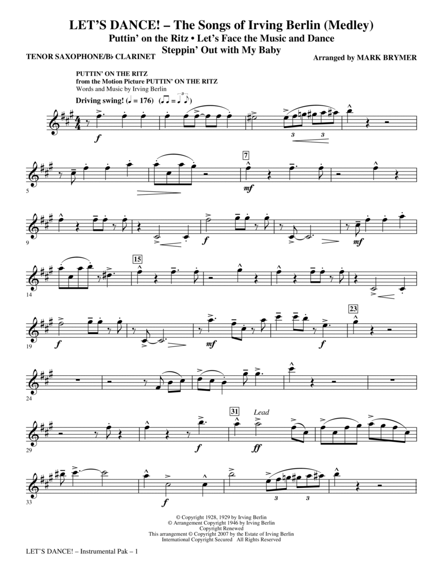 Let's Dance! - The Songs of Irving Berlin (Medley) - Tenor Sax/Clarinet Choir scores gallery preview page 1