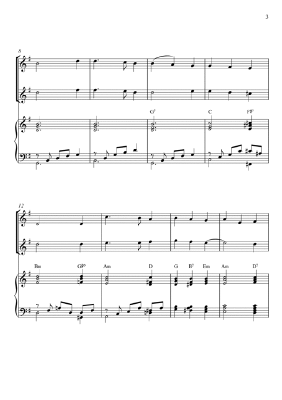 Traditional - Away In a Manger (Trio Piano and Two Flutes) with chords Small Ensemble scores gallery preview page 3