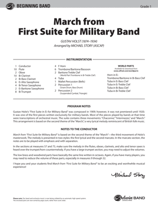 Book cover for March from First Suite for Military Band: Score