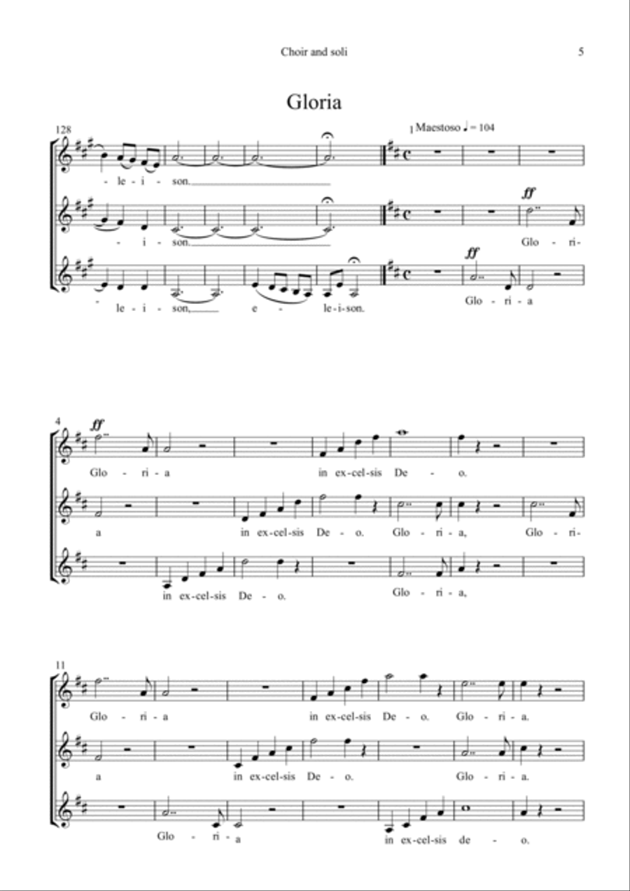 Messe á Trois Voix in A/ Choir and soli score